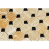 Honey Onyx Polished Octagon Mosaic Tile w / Black Dots