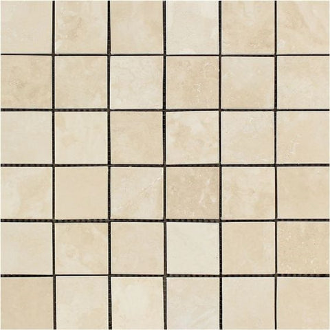 2 X 2 Ivory Travertine Honed Mosaic Tile