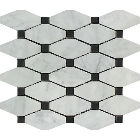 Carrara White Marble Honed Octave Pattern Mosaic Tile w/ Black Dots