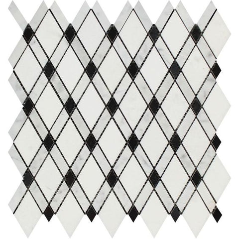 Thassos White Marble Polished Lattice Mosaic Tile w / Black Dots
