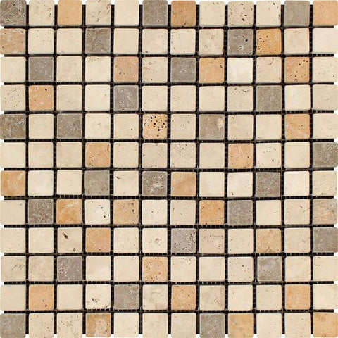 1 X 1 Mixed Travertine Tumbled Mosaic Tile