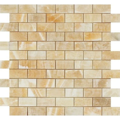 1 X 2 Honey Onyx Polished Brick Mosaic Tile