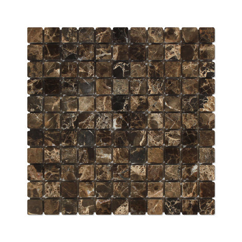1 X 1 Emperador Dark Marble Tumbled Mosaic Tile