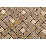 Noce Travertine Tumbled Large Pinwheel Mosaic Tile w/ Ivory Dots