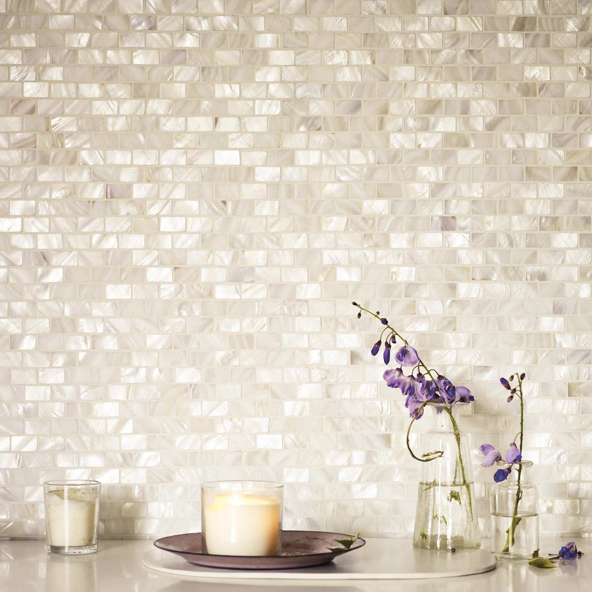 1x6 Gio White Stacked Linear Porcelain Glossy Mosaic Tile