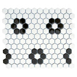 1" Array Black & White Flower Matte Hexagon Porcelain Mosaic Tile 1" Array Black & White Flower Matte Hexagon Porcelain Mosaic Tile - American Tile Depot