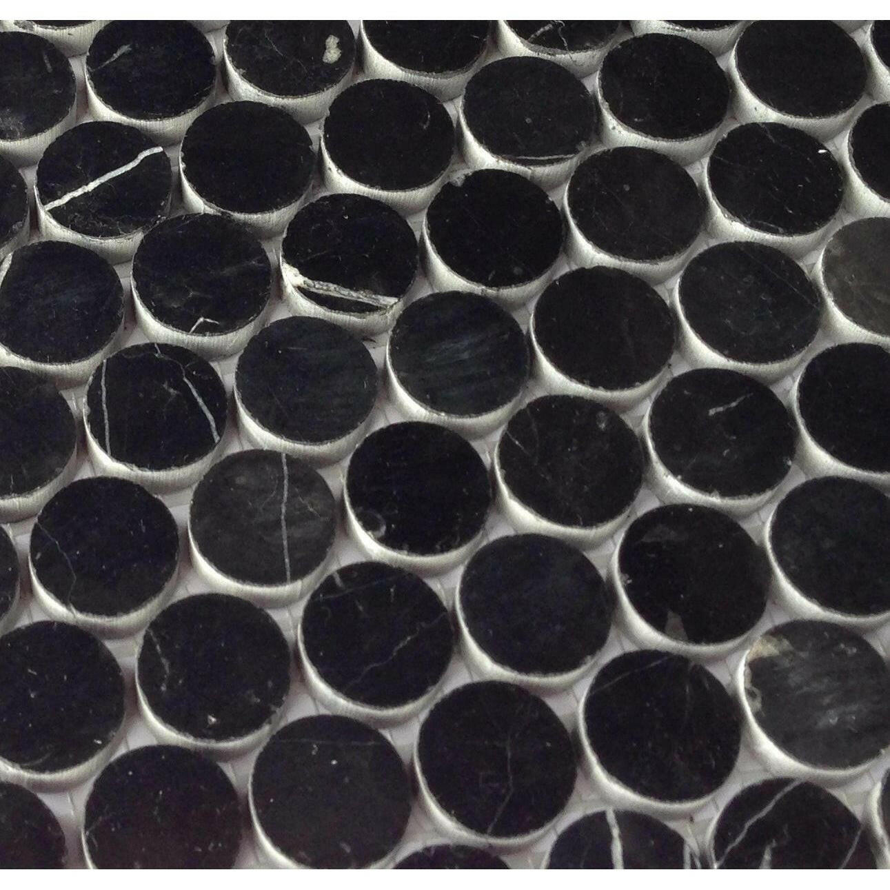 1" Black Marquina Marble Polished Penny Round Mosaic Tile 1" Black Marquina Marble Polished Penny Round Mosaic Tile - American Tile Depot