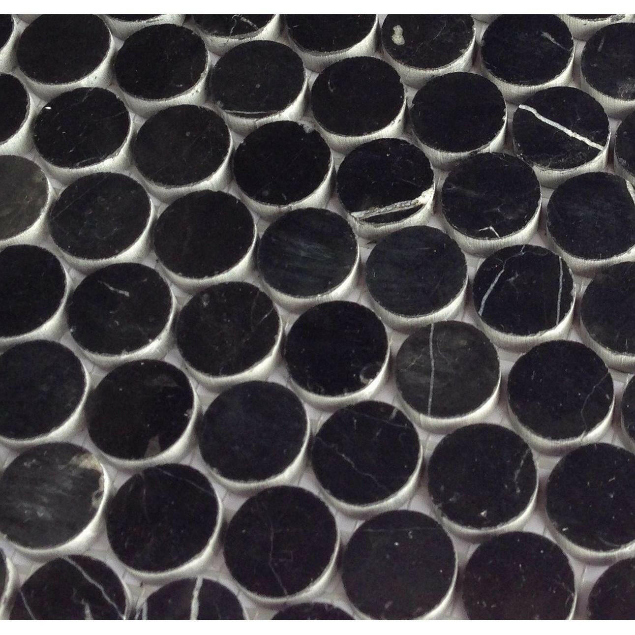 1" Black Marquina Marble Polished Penny Round Mosaic Tile 1" Black Marquina Marble Polished Penny Round Mosaic Tile - American Tile Depot