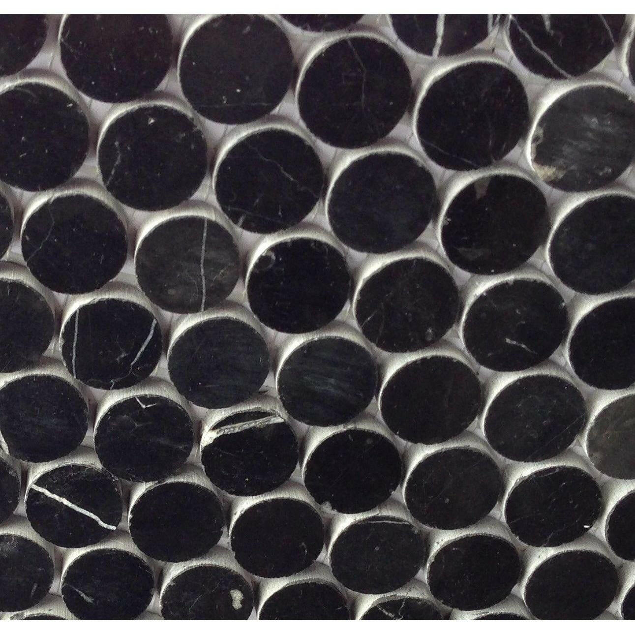 1" Black Marquina Marble Polished Penny Round Mosaic Tile 1" Black Marquina Marble Polished Penny Round Mosaic Tile - American Tile Depot