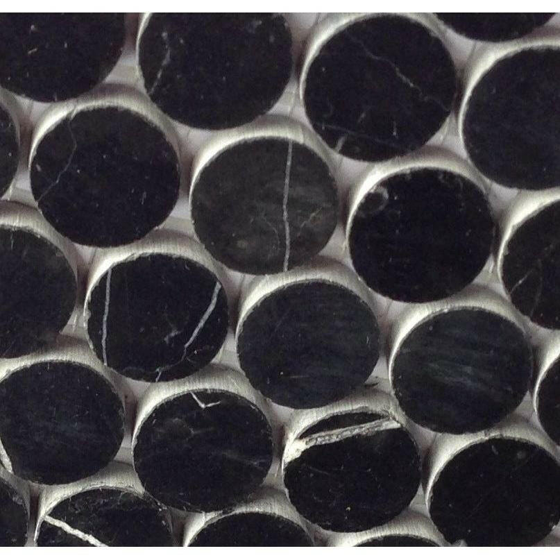 1" Black Marquina Marble Polished Penny Round Mosaic Tile 1" Black Marquina Marble Polished Penny Round Mosaic Tile - American Tile Depot
