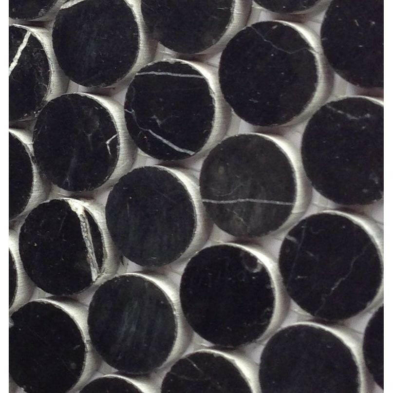 1" Black Marquina Marble Polished Penny Round Mosaic Tile 1" Black Marquina Marble Polished Penny Round Mosaic Tile - American Tile Depot
