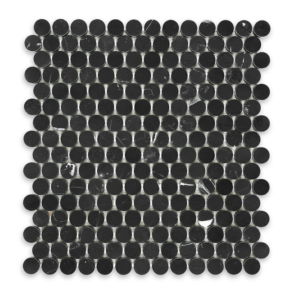 1" Black Marquina Marble Polished Penny Round Mosaic Tile 1" Black Marquina Marble Polished Penny Round Mosaic Tile - American Tile Depot