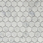 1" Mineralis Carrara Marble Polished Hexagon Stone & Glass Mosaic Tile 1" Mineralis Carrara Marble Polished Hexagon Stone & Glass Mosaic Tile - American Tile Depot