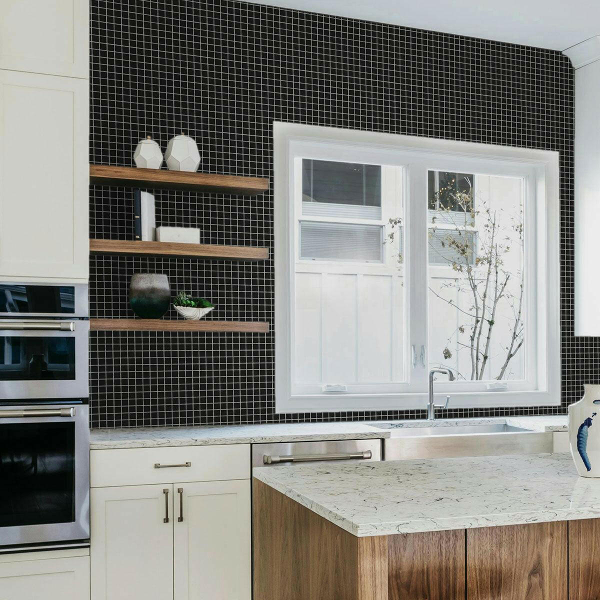 1" Array Black Porcelain Square Matte Mosaic Tile-American Tile Depot