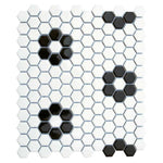 1" Array Black & White Flower Matte Hexagon Porcelain Mosaic Tile-American Tile Depot