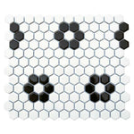 1" Array Black & White Flower Matte Hexagon Porcelain Mosaic Tile-American Tile Depot