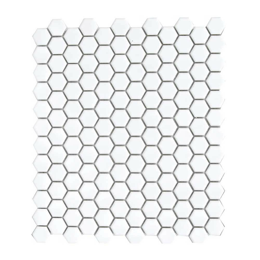1" Array White Matte Hexagon Porcelain Mosaic Tile-American Tile Depot