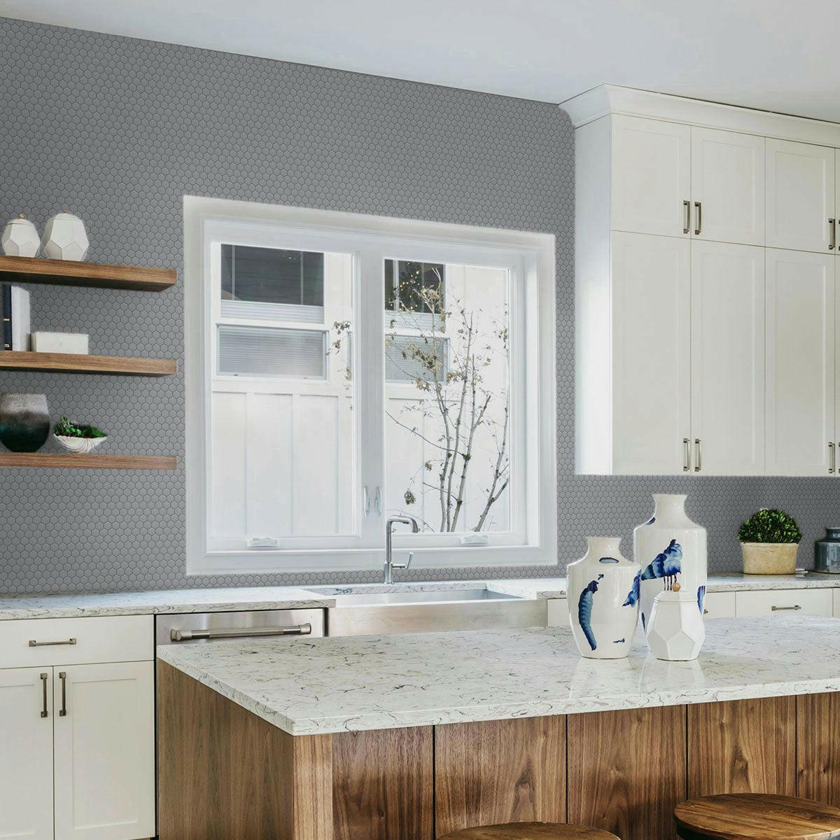 1" Array White Matte Hexagon Porcelain Mosaic Tile 1" Array White Matte Hexagon Porcelain Mosaic Tile - American Tile Depot