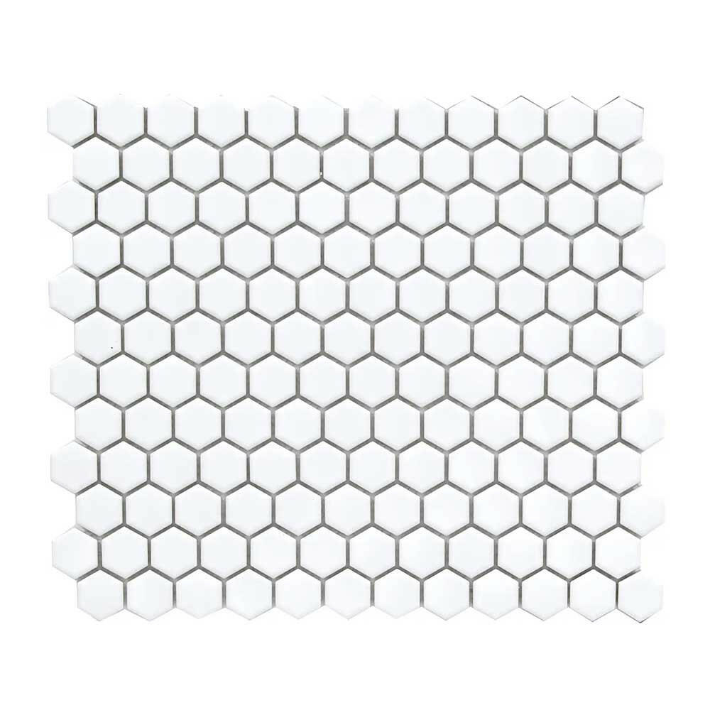 1" Array White Matte Hexagon Porcelain Mosaic Tile-American Tile Depot