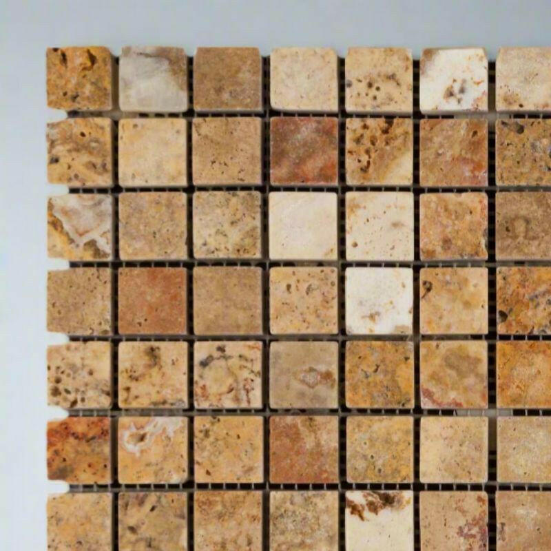 1 X 1 Scabos Travertine Tumbled Mosaic Tile-American Tile Depot