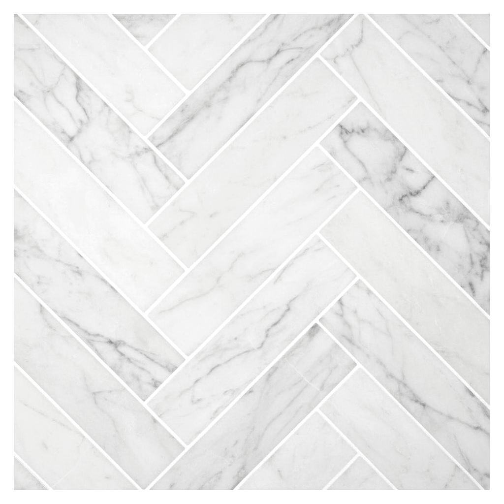 1.25x6 Oriental White / Asian Statuary Marble Polished Herringbone Mosaic Tile - American Tile Depot