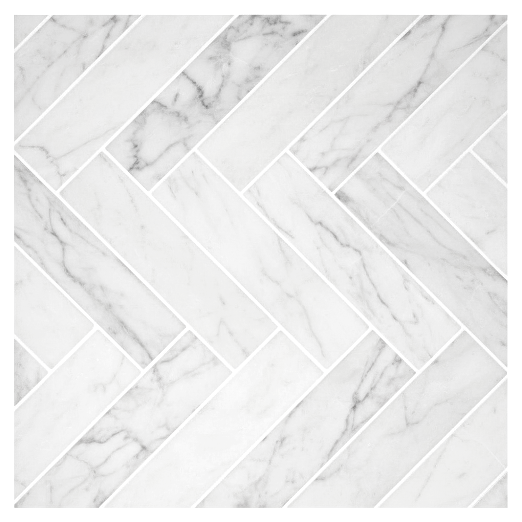 1.25x6 Oriental White / Asian Statuary Marble Polished Herringbone Mosaic Tile - American Tile Depot