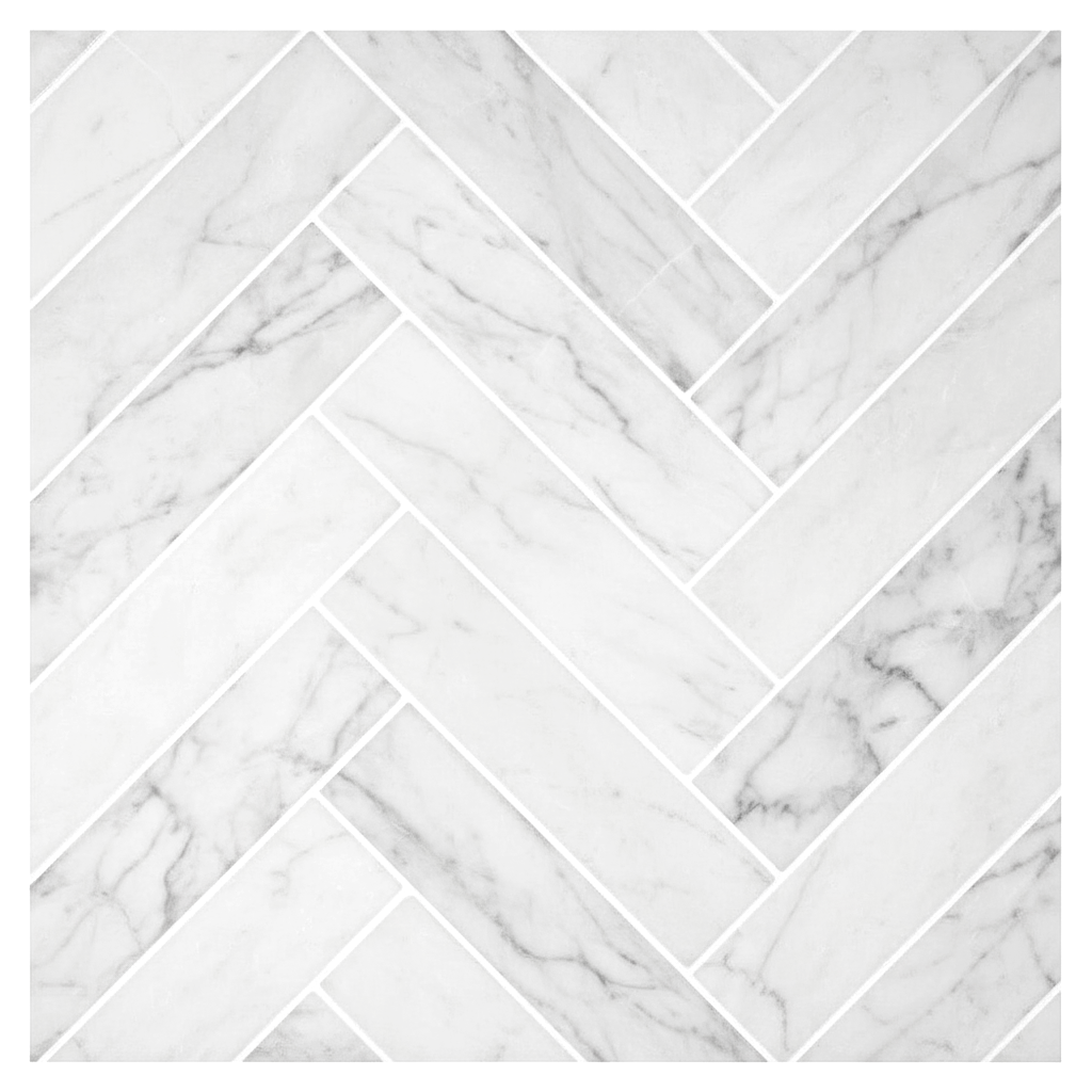 1.25x6 Oriental White / Asian Statuary Marble Polished Herringbone Mosaic Tile