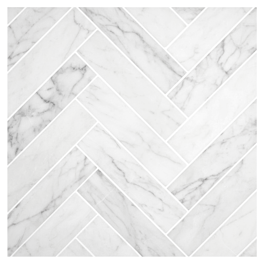 1.25x6 Oriental White / Asian Statuary Marble Polished Herringbone Mosaic Tile - American Tile Depot