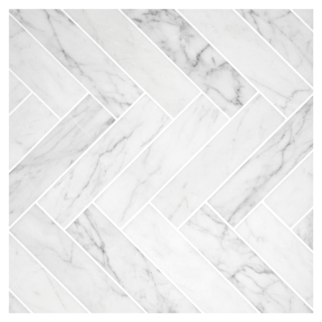 1.25x6 Oriental White / Asian Statuary Marble Honed Herringbone Mosaic Tile