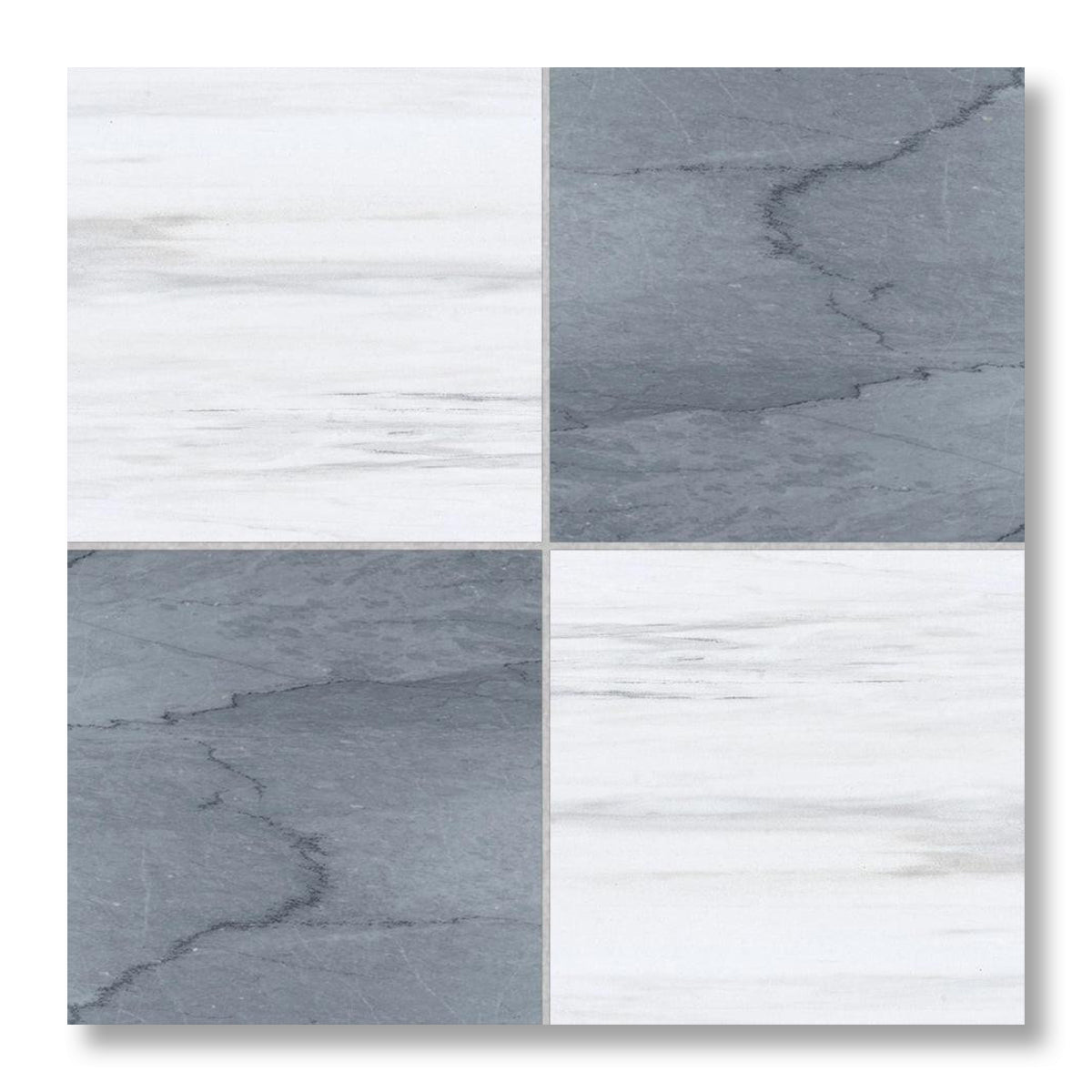 12x12 Checkerboard Tile - Bardiglio Imperiale & Bianco Dolomite Polished Marble - American Tile Depot