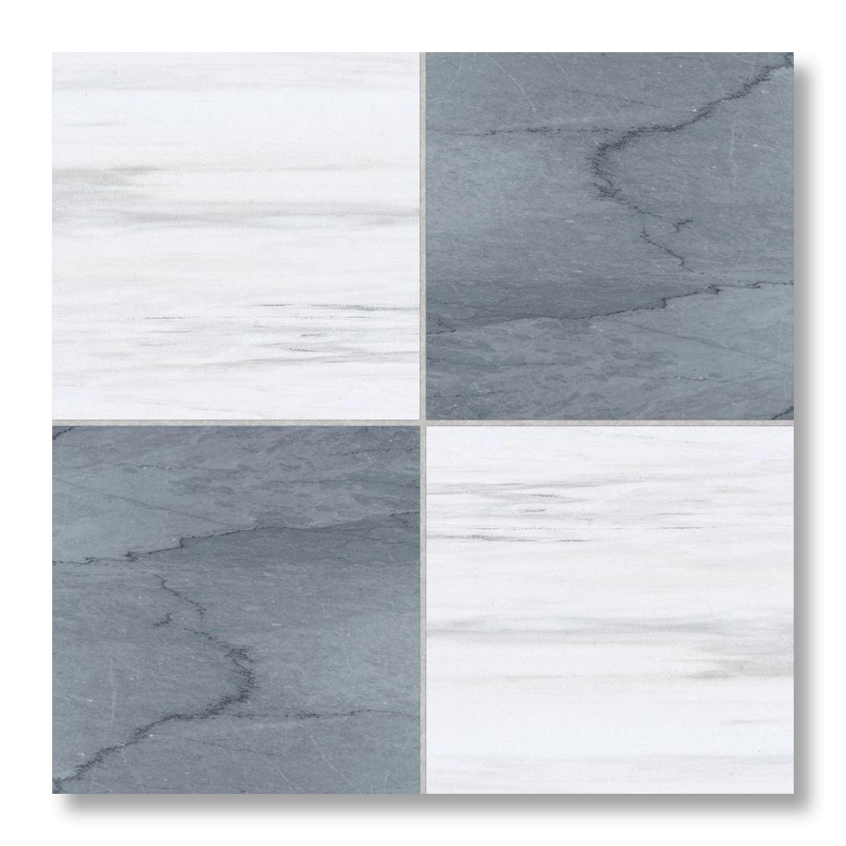 12x12 Checkerboard Tile - Bardiglio Imperiale & Bianco Dolomite Polished Marble - American Tile Depot