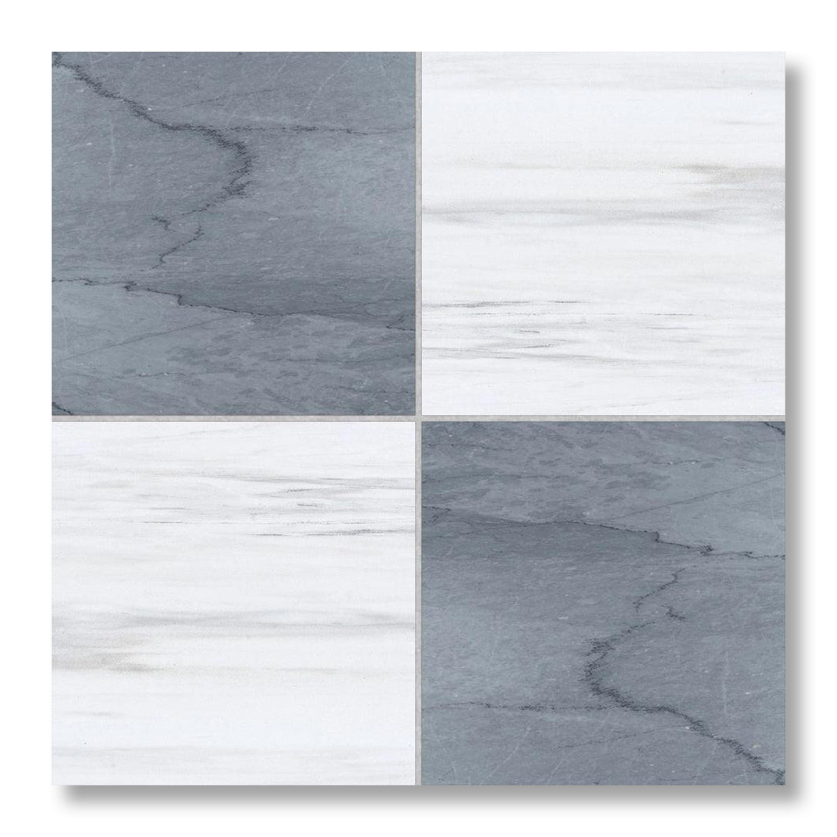 12x12 Checkerboard Tile - Bardiglio Imperiale & Bianco Dolomite Polished Marble - American Tile Depot