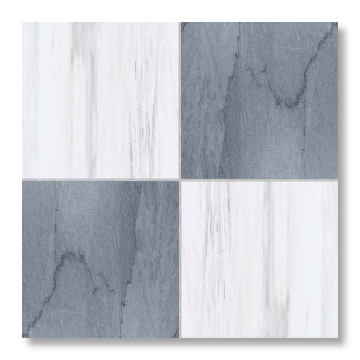12x12 Checkerboard Tile - Bardiglio Imperiale & Bianco Dolomite Polished Marble - American Tile Depot