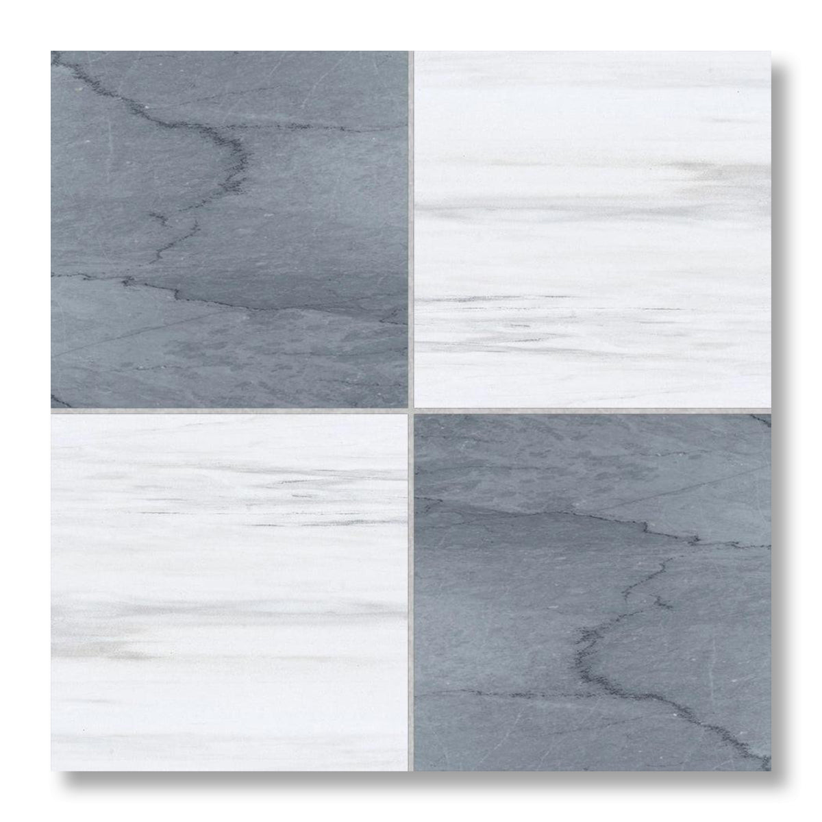 12x12 Checkerboard Tile - Bardiglio Imperiale & Bianco Dolomite Polished Marble - American Tile Depot