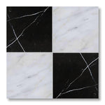 12x12 Checkerboard Tile - Black Marquina & Asian Statuary Honed Marble - American Tile Depot
