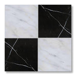 12x12 Checkerboard Tile - Black Marquina & Asian Statuary Honed Marble - American Tile Depot