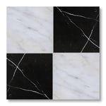 12x12 Checkerboard Tile - Black Marquina & Asian Statuary Polished Marble - American Tile Depot