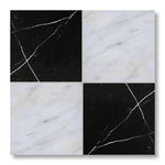 12x12 Checkerboard Tile - Black Marquina & Asian Statuary Polished Marble - American Tile Depot
