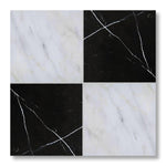 12x12 Checkerboard Tile - Black Marquina & Asian Statuary Honed Marble - American Tile Depot