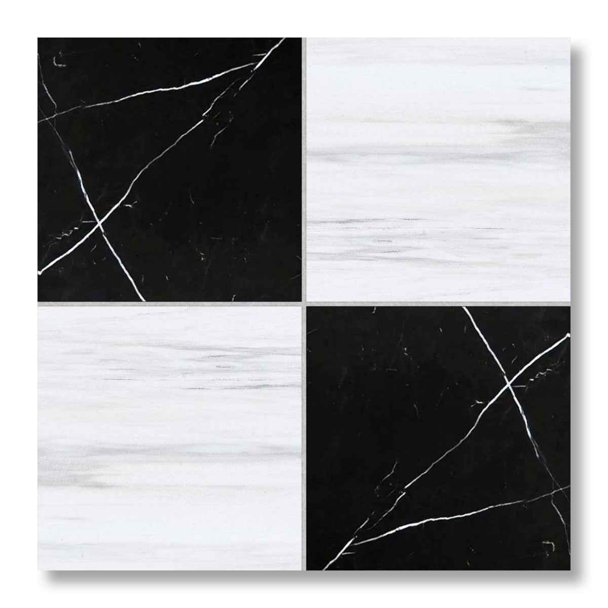 18x18 Checkerboard Tile - Black Marquina & Bianco Dolomite Polished Marble - American Tile Depot