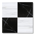 12x12 Checkerboard Tile - Black Marquina & Bianco Dolomite Polished Marble - American Tile Depot