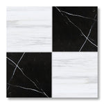 12x12 Checkerboard Tile - Black Marquina & Bianco Dolomite Polished Marble - American Tile Depot