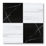 12x12 Checkerboard Tile - Black Marquina & Bianco Dolomite Polished Marble - American Tile Depot