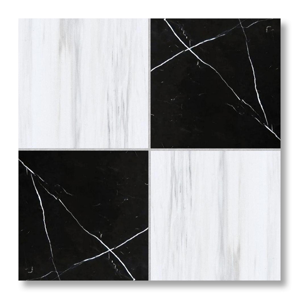 18x18 Checkerboard Tile - Black Marquina & Bianco Dolomite Polished Marble - American Tile Depot
