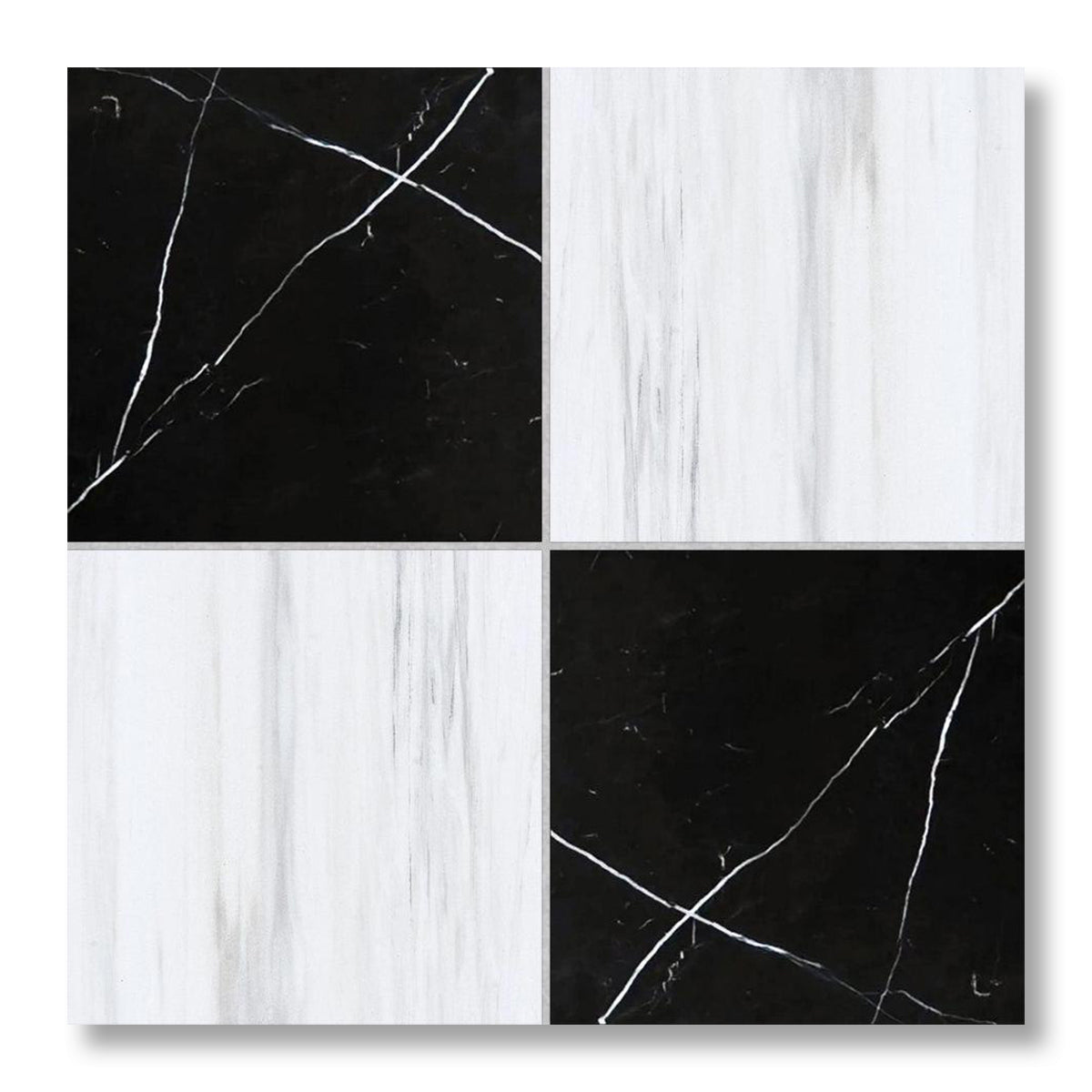 18x18 Checkerboard Tile - Black Marquina & Bianco Dolomite Polished Marble - American Tile Depot