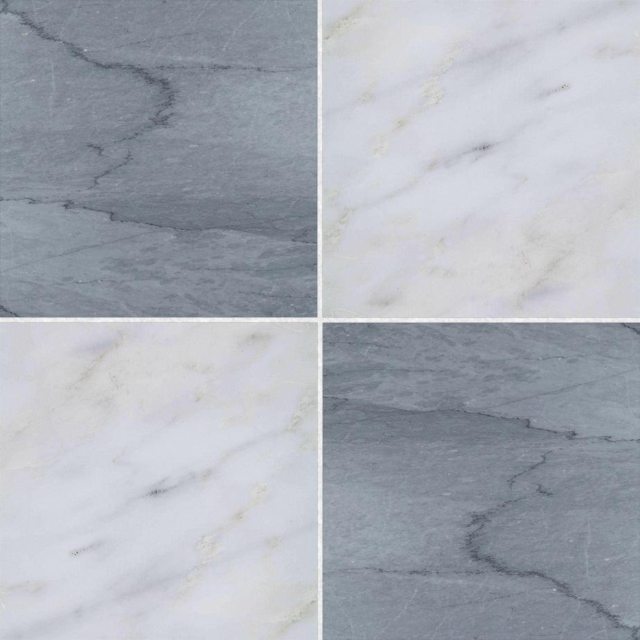 12x12 Checkerboard Tile - Bardiglio Imperiale & Asian Statuary Honed Marble 12x12 Checkerboard Tile - Bardiglio Imperiale & Asian Statuary Honed Marble - American Tile Depot