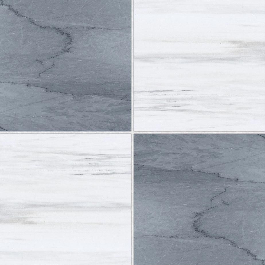 12x12 Checkerboard Tile - Bardiglio Imperiale & Bianco Dolomite Honed Marble 12x12 Checkerboard Tile - Bardiglio Imperiale & Bianco Dolomite Honed Marble - American Tile Depot
