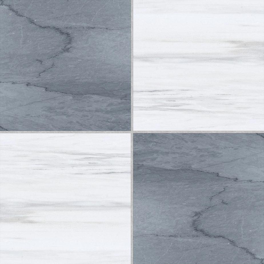12x12 Checkerboard Tile - Bardiglio Imperiale & Bianco Dolomite Honed Marble 12x12 Checkerboard Tile - Bardiglio Imperiale & Bianco Dolomite Honed Marble - American Tile Depot