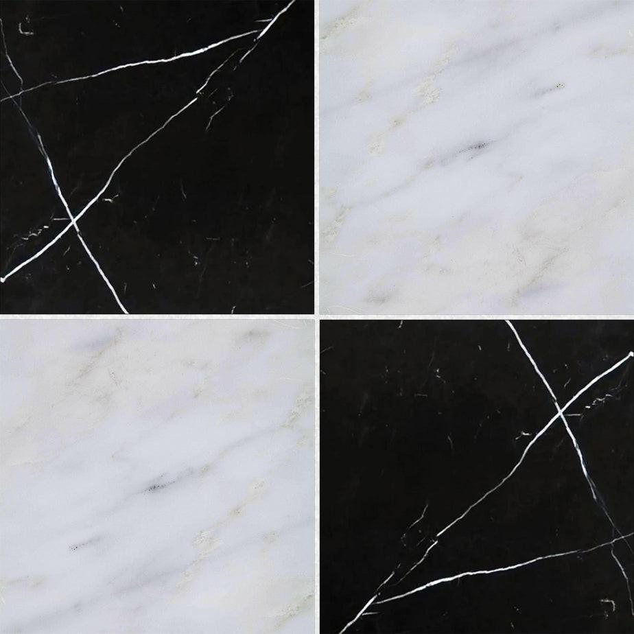 12x12 Checkerboard Tile - Black Marquina & Asian Statuary Polished Marble 12x12 Checkerboard Tile - Black Marquina & Asian Statuary Polished Marble - American Tile Depot