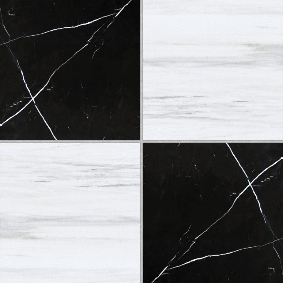 12x12 Checkerboard Tile - Black Marquina & Bianco Dolomite Honed Marble 12x12 Checkerboard Tile - Black Marquina & Bianco Dolomite Honed Marble - American Tile Depot